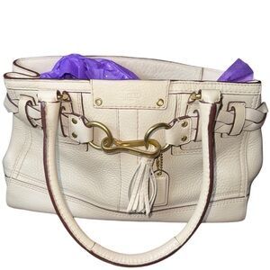 Coach Hampton creme pebble leather carryall bag purse